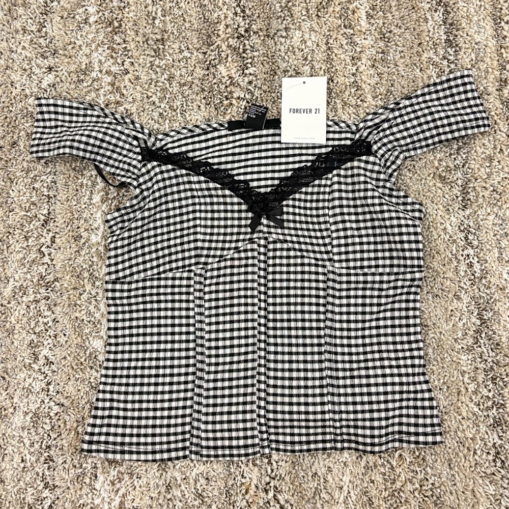 Forever 21 Black and White Checkered Women's Top